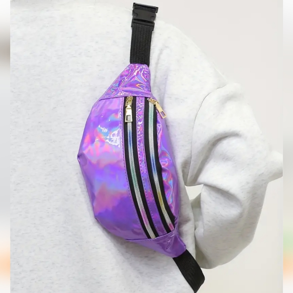 Fanny Pack Belt Bag Holographic Iridescent Purple Crossbody Purse Purple NWT